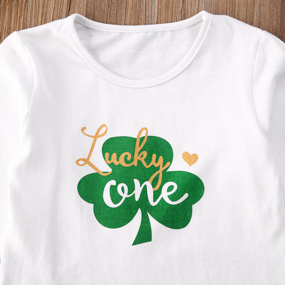 St Patricks Day Shamrock Suspender Skirt Girls Outfit Set - Picture 3 of 7